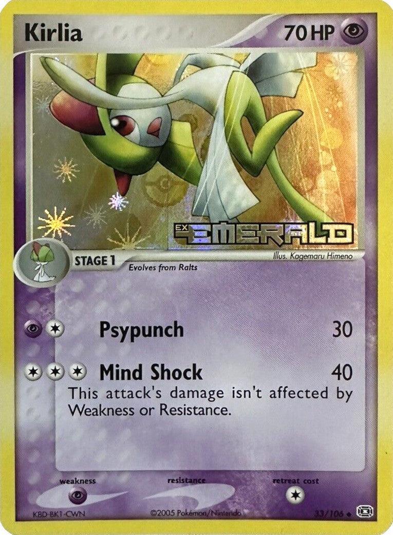 33, EX: Emerald, Psychic, Psychic[×2], Reverse Holofoil, Uncommon Kirlia (33/106) (Stamped) [EX: Emerald] - Trading Card World