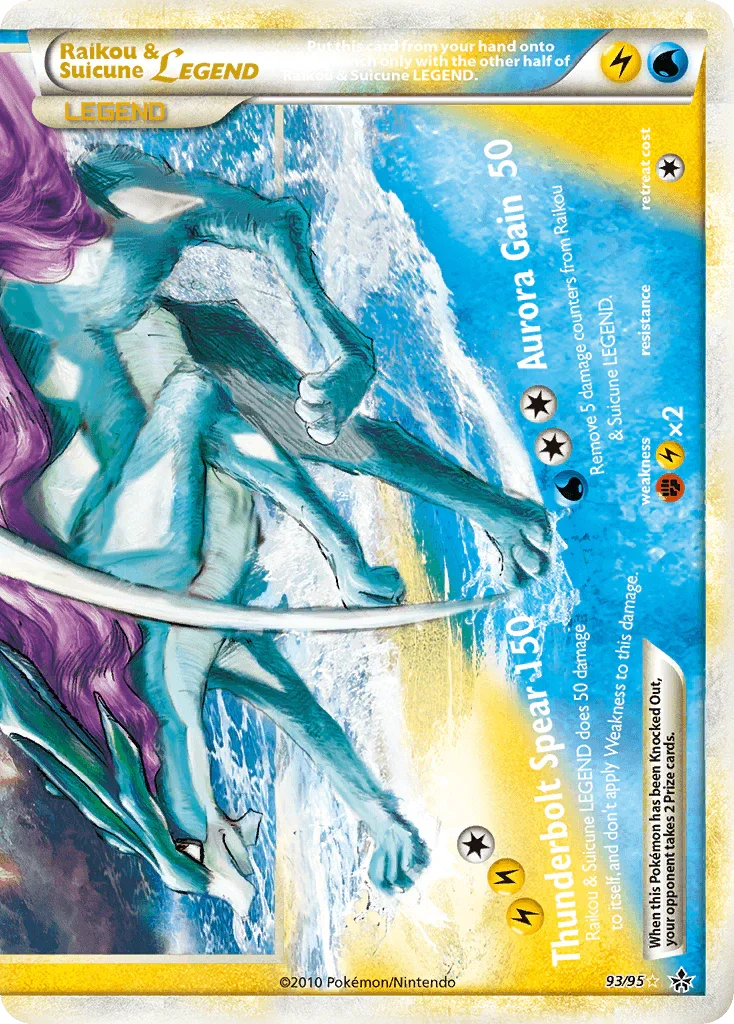 93, Fighting[×2], HeartGold & SoulSilver: Unleashed, Holofoil, Lightning, Lightning[×2], Ultra Rare, Water Raikou & Suicune LEGEND (93/95) [HeartGold & SoulSilver: Unleashed] - Trading Card World