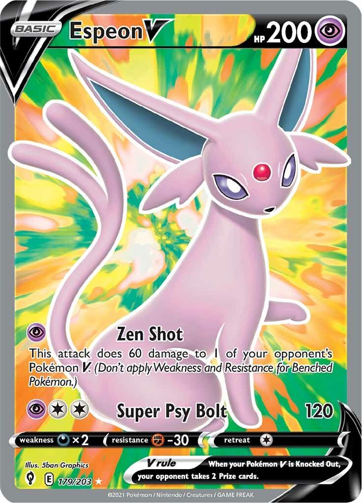 179, Darkness [x2], Fighting [-30], Holofoil, Psychic, Sword & Shield: Evolving Skies, Ultra Rare Espeon V (179/203) [Sword & Shield: Evolving Skies] - Trading Card World
