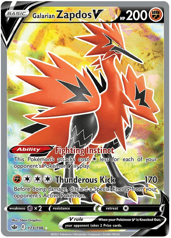 173, Fighting, Holofoil, Psychic [x2], Sword & Shield: Chilling Reign, Ultra Rare Galarian Zapdos V (173/198) [Sword & Shield: Chilling Reign] - Trading Card World