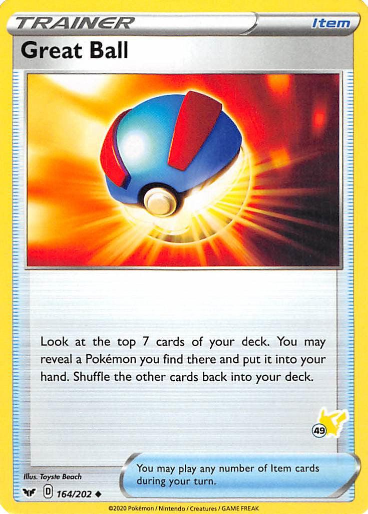 164, Battle Academy 2022, Item, Normal, Uncommon Great Ball (164/202) (Pikachu Stamp #49) [Battle Academy 2022] - Trading Card World
