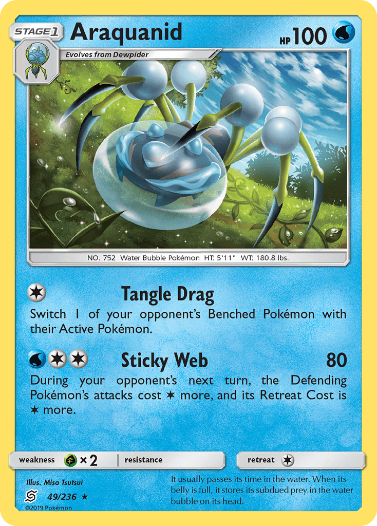 49, Grass[×2], Normal, Rare, Reverse Holofoil, Sun & Moon: Unified Minds, Water Araquanid (49/236) [Sun & Moon: Unified Minds] - Trading Card World