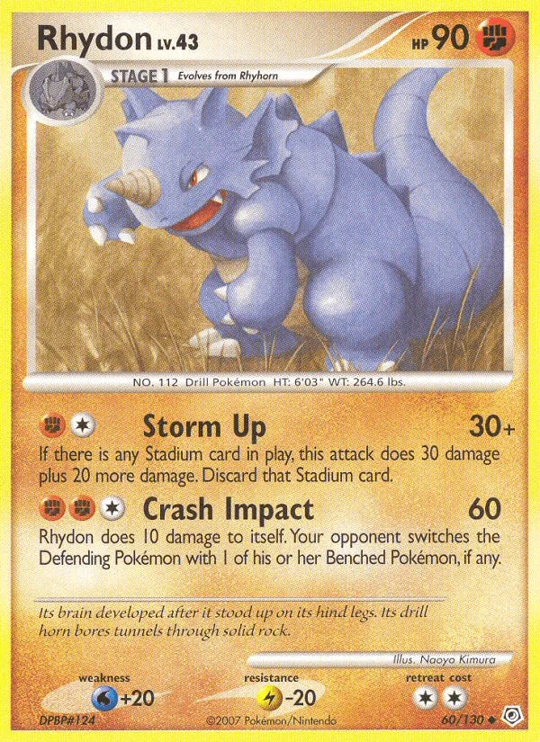 60, Diamond & Pearl: Base Set, Fighting, Lightning[-20], Normal, Reverse Holofoil, Uncommon, Water[+20] Rhydon (60/130) [Diamond & Pearl: Base Set] - Trading Card World