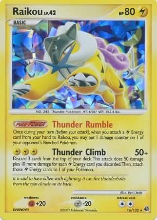 16, Diamond & Pearl: Secret Wonders, Fighting[+20], Holofoil, Lightning, Metal[-20], Promo Raikou (16/132) (Cracked Ice Holo) [Diamond & Pearl: Secret Wonders] - Trading Card World