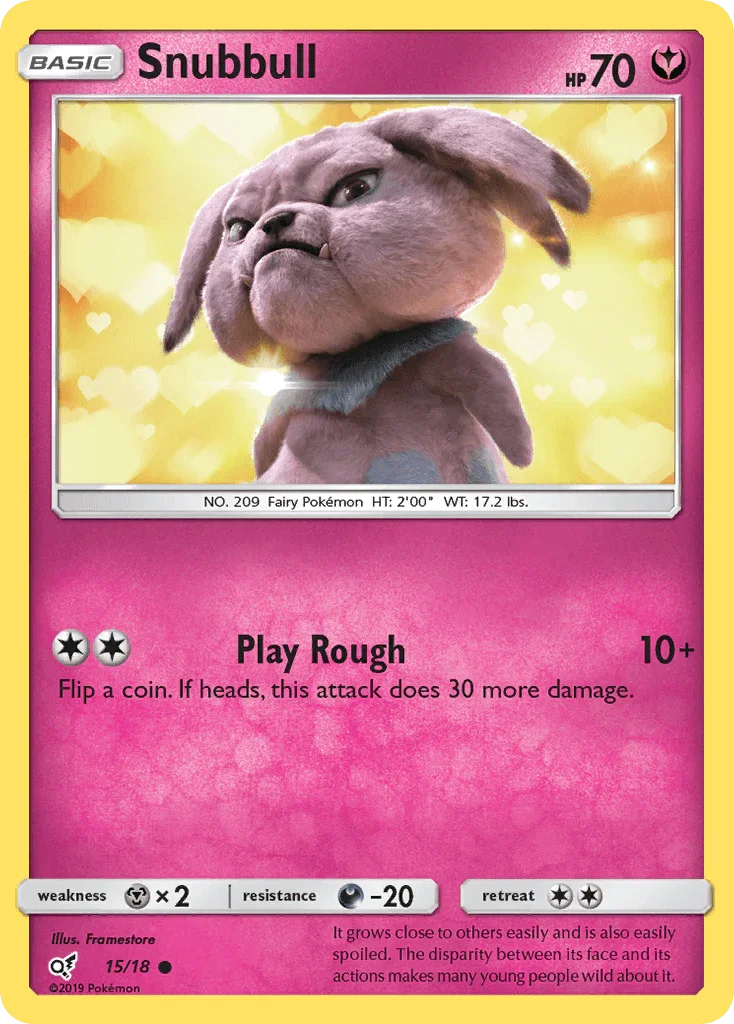 15, Common, Darkness[-20], Fairy, Holofoil, Metal[×2], Sun & Moon: Detective Pikachu Snubbull (15/18) [Sun & Moon: Detective Pikachu] - Trading Card World