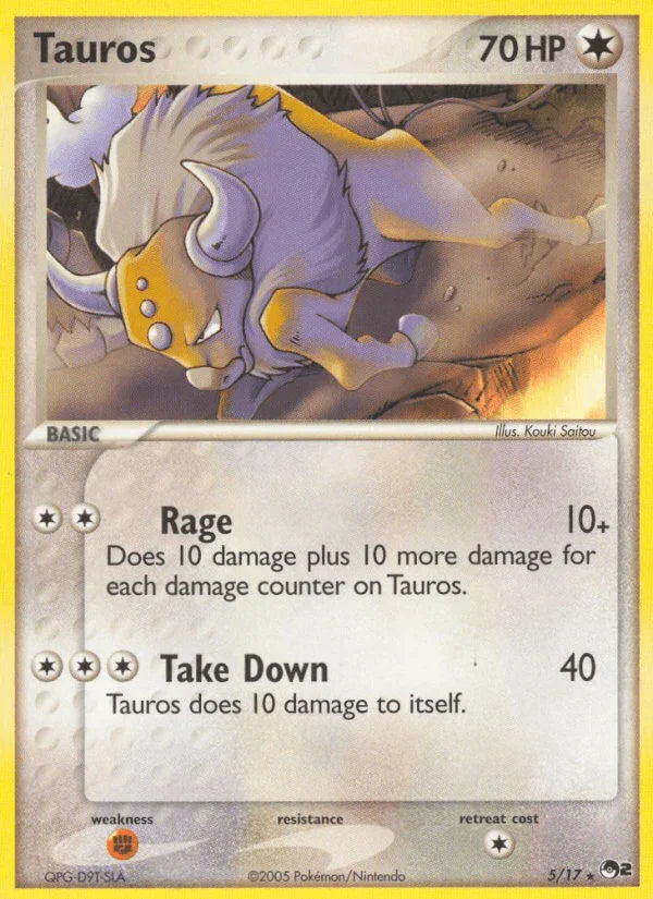 Colorless, Fighting[×2], Holofoil, Normal, POP Series 2, Rare Tauros (5/17) [POP Series 2] - Trading Card World