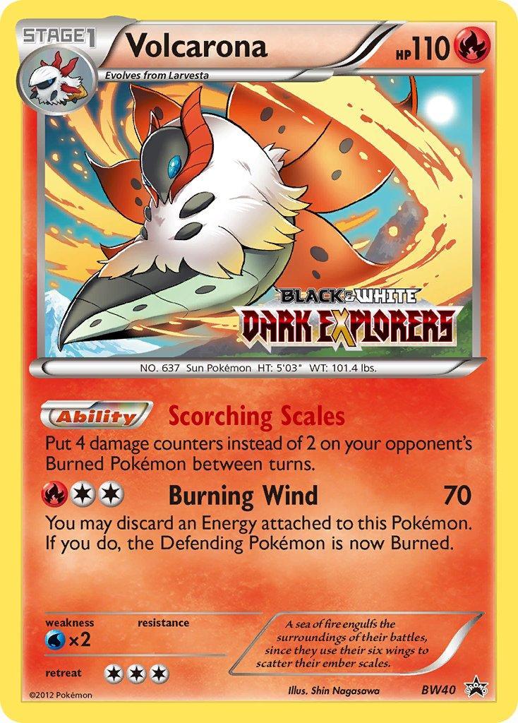 Black & White: Black Star Promos, BW40, Fire, Holofoil, Promo, Water[×2] Volcarona (BW40) (Staff Prerelease Promo) [Black & White: Black Star Promos] - Trading Card World