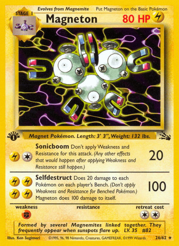 1st Edition Normal, 26, Fighting[×2], Fossil 1st Edition, Lightning, Rare Magneton (26/62) [Fossil 1st Edition] - Trading Card World