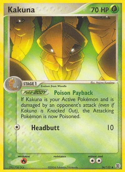 36, EX: FireRed & LeafGreen, Fire[×2], Grass, Normal, Reverse Holofoil, Uncommon Kakuna (36/112) [EX: FireRed & LeafGreen] - Trading Card World