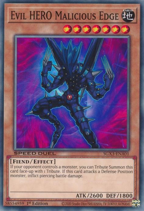 1st Edition, Common, Earth, Effect Monster, Fiend, Speed Duel GX: Duelists of Shadows Evil HERO Malicious Edge [SGX3-ENA01] Common - Trading Card World