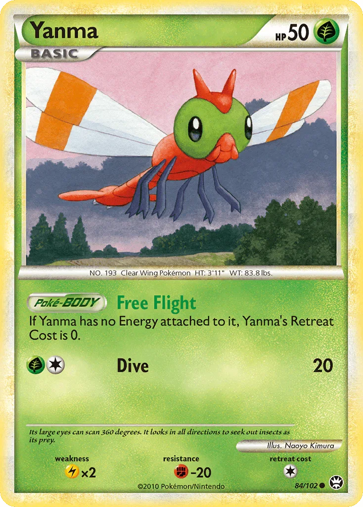 84, Common, Fighting[-20], Grass, HeartGold & SoulSilver: Triumphant, Lightning[×2], Normal, Reverse Holofoil Yanma (84/102) [HeartGold & SoulSilver: Triumphant] - Trading Card World