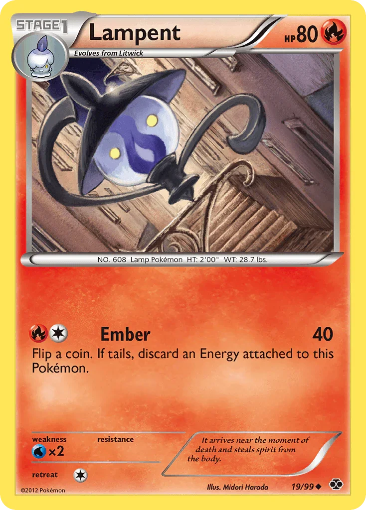 19, Black & White: Next Destinies, Fire, Normal, Reverse Holofoil, Uncommon, Water[×2] Lampent (19/99) [Black & White: Next Destinies] - Trading Card World
