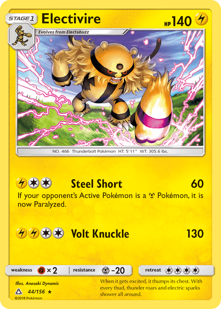 44, Fighting[×2], Lightning, Metal[-20], Normal, Rare, Reverse Holofoil, Sun & Moon: Ultra Prism Electivire (44/156) [Sun & Moon: Ultra Prism] - Trading Card World