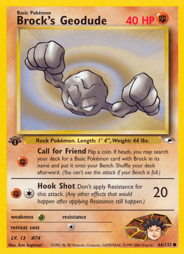 1st Edition Normal, 66, Common, Fighting, Grass[×2], Gym Heroes 1st Edition Brock's Geodude (66/132) [Gym Heroes 1st Edition] - Trading Card World