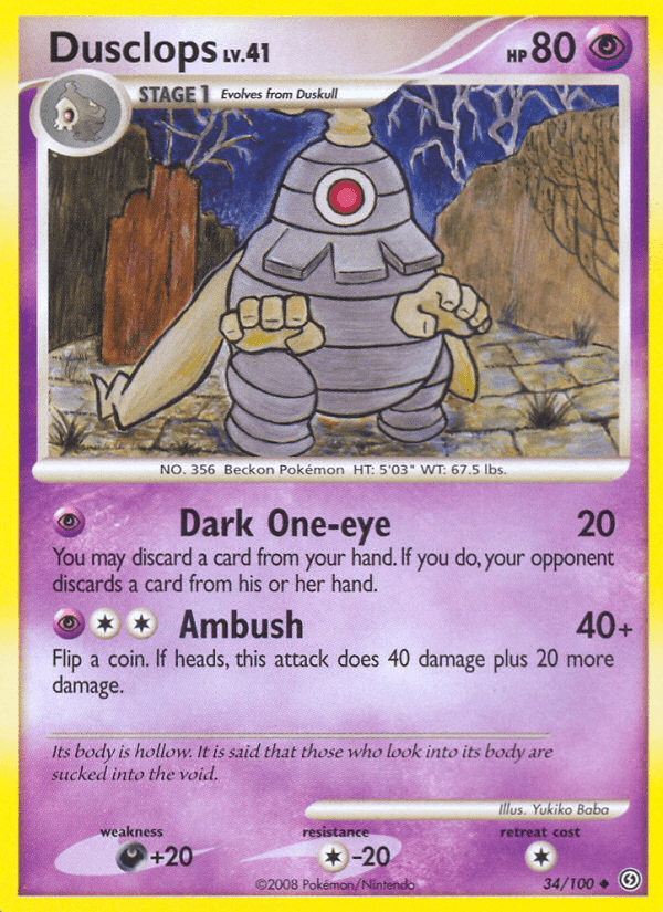 34, Colorless[-20], Darkness[+20], Diamond & Pearl: Stormfront, Normal, Psychic, Reverse Holofoil, Uncommon Dusclops (34/100) [Diamond & Pearl: Stormfront] - Trading Card World