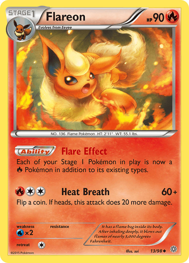 13, Fire, Normal, Reverse Holofoil, Uncommon, Water[×2], XY: Ancient Origins Flareon (13/98) [XY: Ancient Origins] - Trading Card World