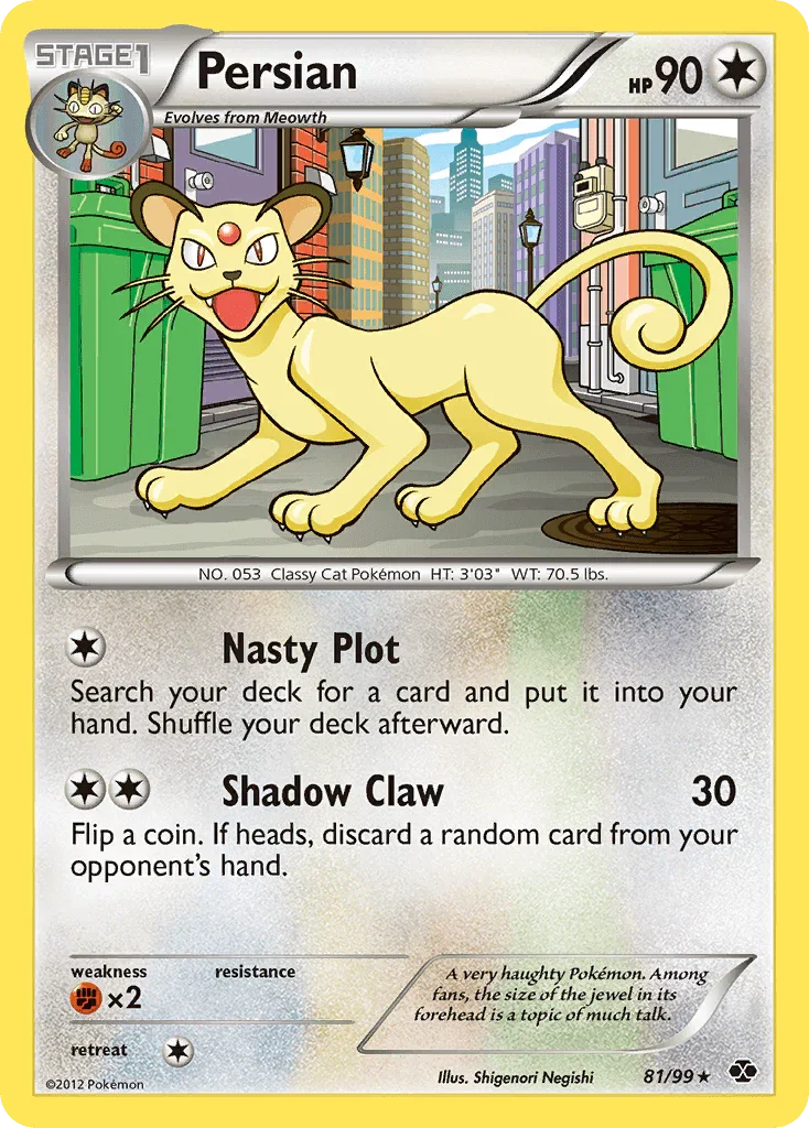 81, Black & White: Next Destinies, Colorless, Fighting[×2], Normal, Rare, Reverse Holofoil Persian (81/99) [Black & White: Next Destinies] - Trading Card World
