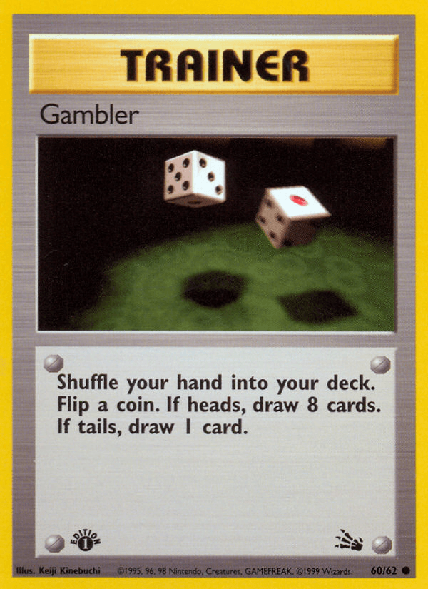 1st Edition Normal, 60, Common, Fossil 1st Edition, Trainer Gambler (60/62) [Fossil 1st Edition] - Trading Card World