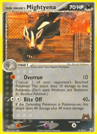 21, Darkness, EX: Team Magma vs Team Aqua, Fighting[×2], Normal, Psychic[-30], Rare, Reverse Holofoil Team Magma's Mightyena (21/95) [EX: Team Magma vs Team Aqua] - Trading Card World