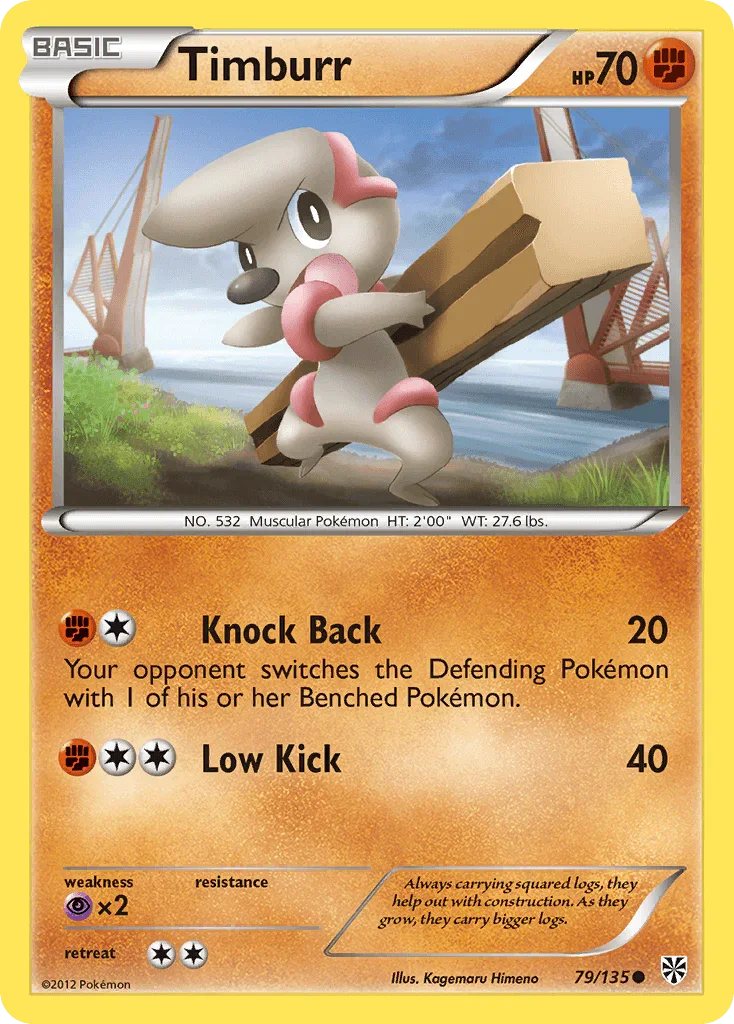 79, Black & White: Plasma Storm, Common, Fighting, Normal, Psychic[×2], Reverse Holofoil Timburr (79/135) [Black & White: Plasma Storm] - Trading Card World