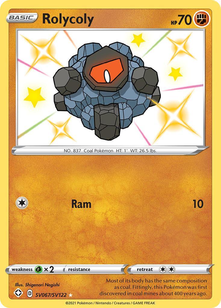 Fighting, Grass[×2], Holofoil, SV067, Sword & Shield: Shining Fates, Ultra Rare Rolycoly (SV067/SV122) [Sword & Shield: Shining Fates] - Trading Card World