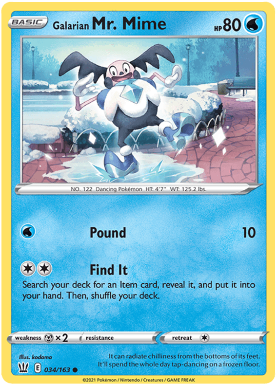 034, Common, Metal[×2], Normal, Reverse Holofoil, Sword & Shield: Battle Styles, Water Galarian Mr. Mime (034/163) [Sword & Shield: Battle Styles] - Trading Card World