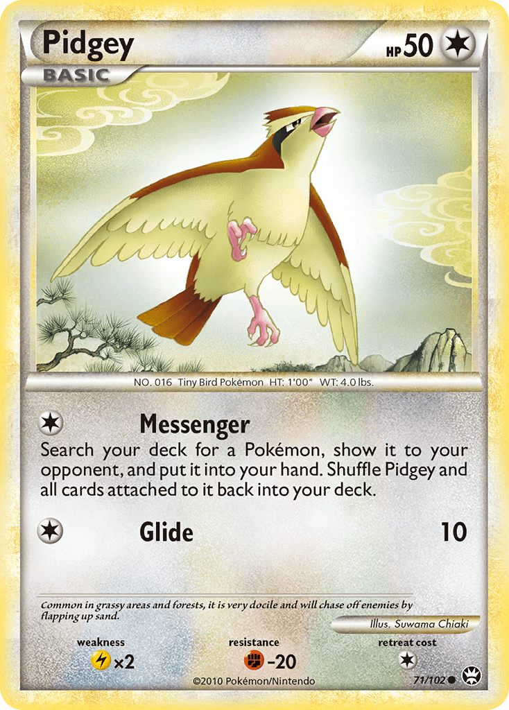 71, Colorless, Common, Fighting[-20], HeartGold & SoulSilver: Triumphant, Lightning[×2], Normal, Reverse Holofoil Pidgey (71/102) [HeartGold & SoulSilver: Triumphant] - Trading Card World