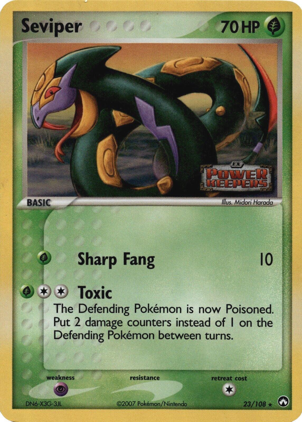 23, EX: Power Keepers, Grass, Psychic[×2], Rare, Reverse Holofoil Seviper (23/108) (Stamped) [EX: Power Keepers] - Trading Card World