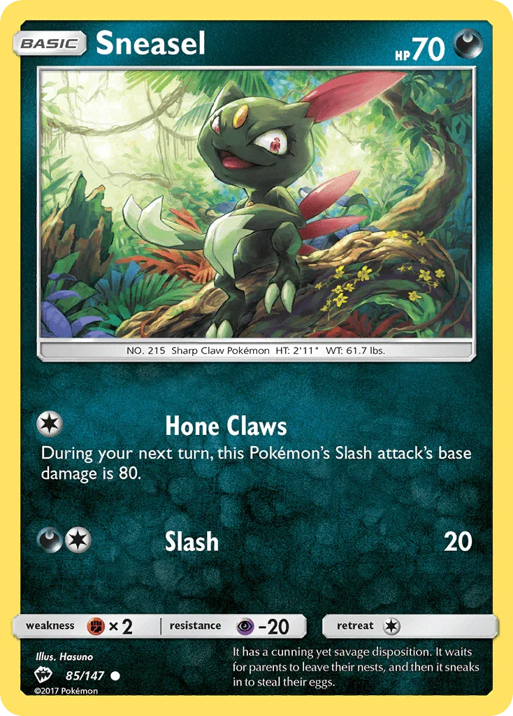85, Common, Darkness, Fighting[×2], Normal, Psychic[-20], Reverse Holofoil, Sun & Moon: Burning Shadows Sneasel (85/147) [Sun & Moon: Burning Shadows] - Trading Card World