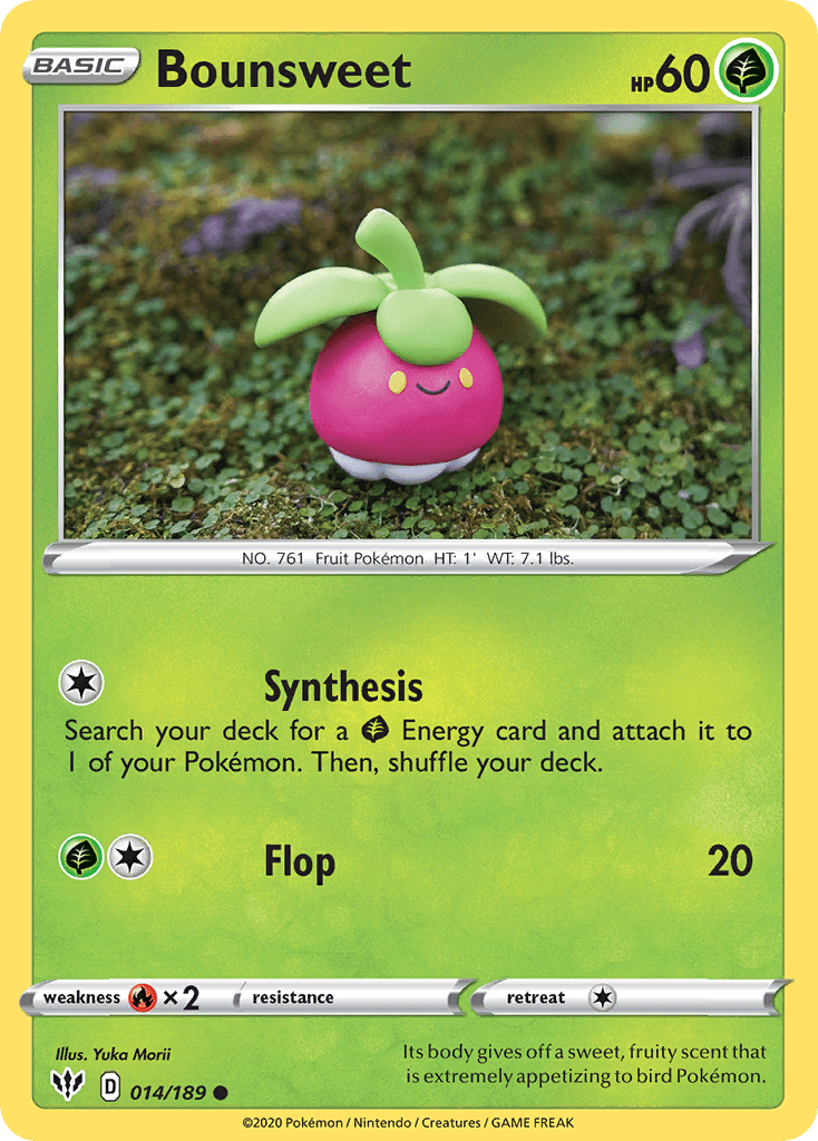 014, Common, Fire[×2], Grass, Normal, Reverse Holofoil, Sword & Shield: Darkness Ablaze Bounsweet (014/189) [Sword & Shield: Darkness Ablaze] - Trading Card World