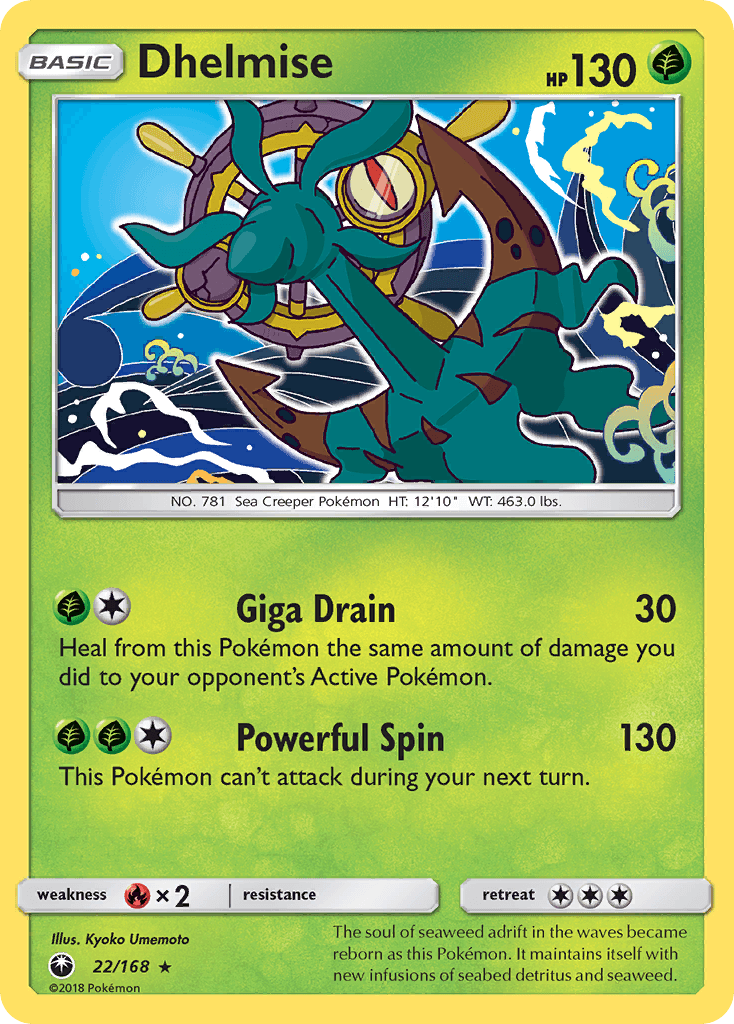 22, Fire[×2], Grass, Normal, Rare, Reverse Holofoil, Sun & Moon: Celestial Storm Dhelmise (22/168) [Sun & Moon: Celestial Storm] - Trading Card World