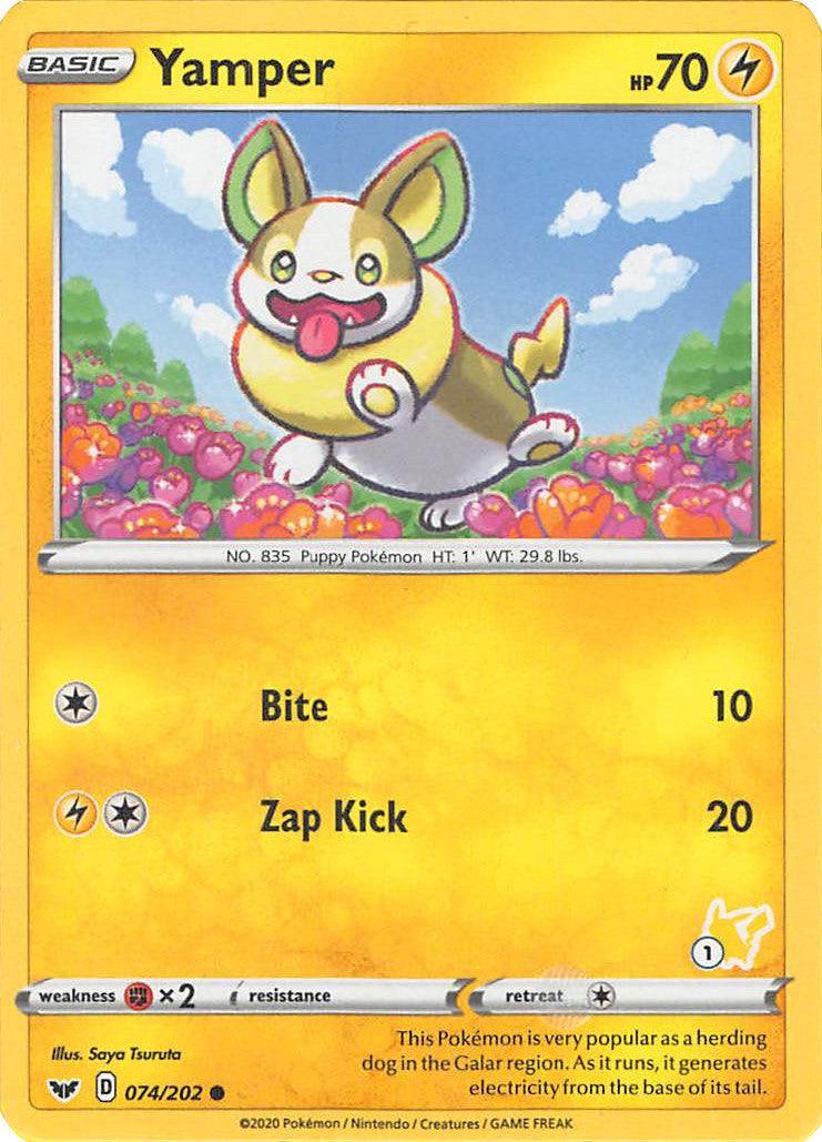 074, Battle Academy 2022, Common, Fighting [x2], Lightning, Normal Yamper (074/202) (Pikachu Stamp #1) [Battle Academy 2022] - Trading Card World