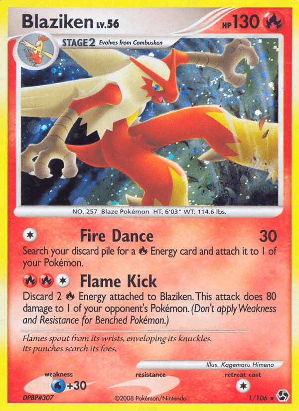 Diamond & Pearl: Great Encounters, Fire, Holo Rare, Holofoil, Reverse Holofoil, Water[+30] Blaziken (1/106) [Diamond & Pearl: Great Encounters] - Trading Card World