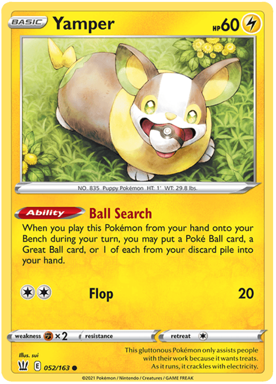 052, Common, Fighting[×2], Lightning, Normal, Reverse Holofoil, Sword & Shield: Battle Styles Yamper (052/163) [Sword & Shield: Battle Styles] - Trading Card World