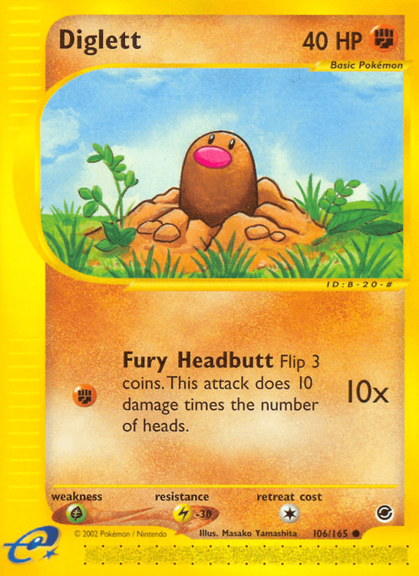 106, Common, Expedition: Base Set, Fighting, Grass[×2], Lightning[-30], Normal, Reverse Holofoil Diglett (106/165) [Expedition: Base Set] - Trading Card World