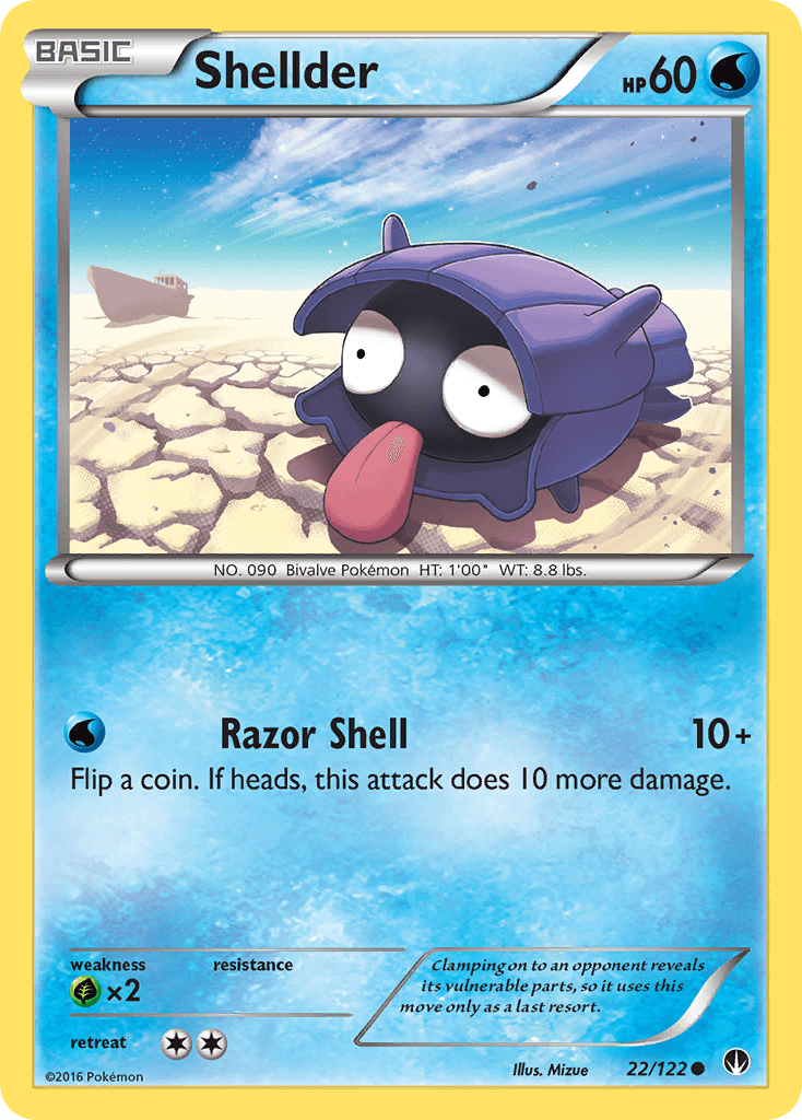 22, Common, Grass[×2], Normal, Reverse Holofoil, Water, XY: BREAKpoint Shellder (22/122) [XY: BREAKpoint] - Trading Card World