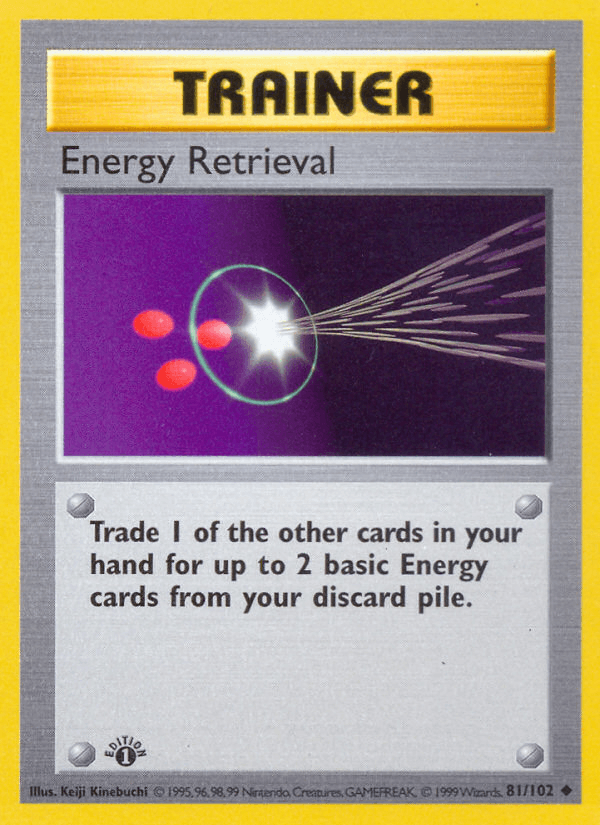 1st Edition Normal, 81, Base Set 1st Edition, Trainer, Uncommon Energy Retrieval (81/102) (Shadowless) [Base Set 1st Edition] - Trading Card World