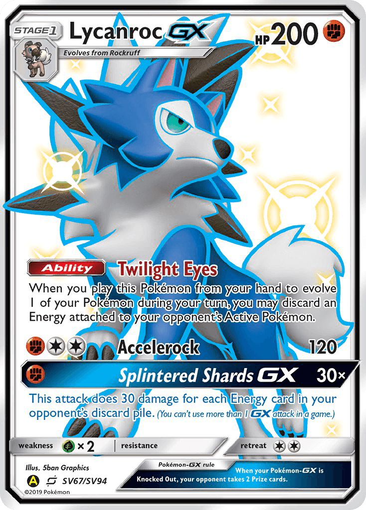 Fighting, Grass [x2], Holofoil, Sun & Moon: Hidden Fates - Shiny Vault, SV67, Ultra Rare Lycanroc GX (SV67/SV94) [Sun & Moon: Hidden Fates - Shiny Vault] - Trading Card World
