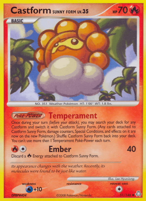 51, Diamond & Pearl: Legends Awakened, Fire, Normal, Reverse Holofoil, Uncommon, Water[+10] Castform Sunny Form (51/146) [Diamond & Pearl: Legends Awakened] - Trading Card World