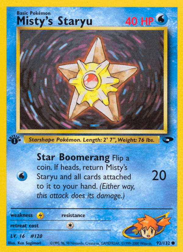 1st Edition Normal, 92, Common, Gym Challenge 1st Edition, Lightning[×2], Water Misty's Staryu (92/132) [Gym Challenge 1st Edition] - Trading Card World