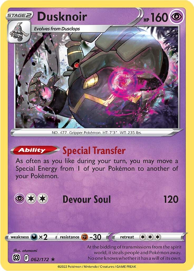 062, Darkness [x2], Fighting [-30], Holo Rare, Holofoil, Psychic, Reverse Holofoil, Sword & Shield: Brilliant Stars Dusknoir (062/172) [Sword & Shield: Brilliant Stars] - Trading Card World