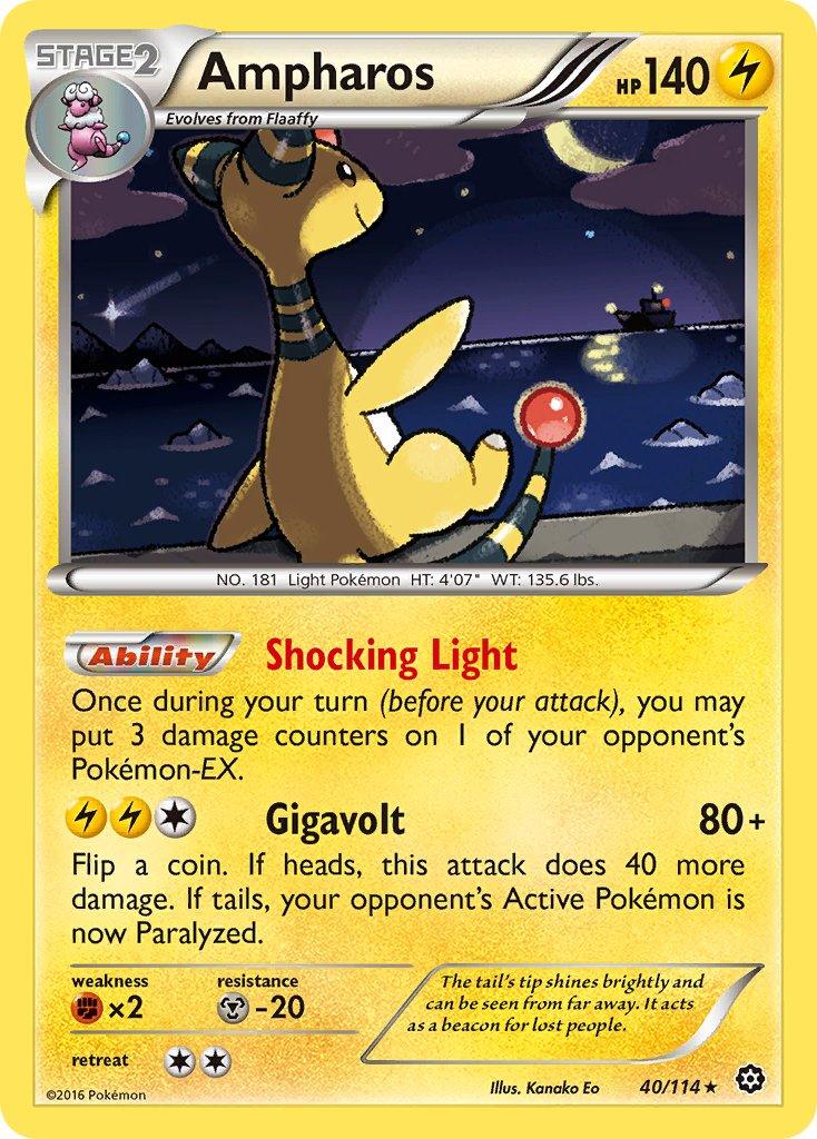 40, Fighting[×2], Lightning, Metal[-20], Normal, Rare, XY: Steam Siege Ampharos (40/114) (Theme Deck Exclusive) [XY: Steam Siege] - Trading Card World