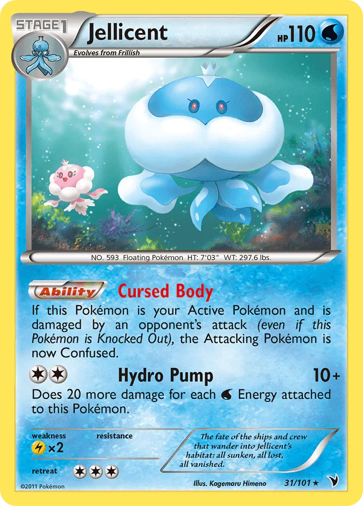 31, Black & White: Noble Victories, Lightning[×2], Normal, Rare, Reverse Holofoil, Water Jellicent (31/101) [Black & White: Noble Victories] - Trading Card World