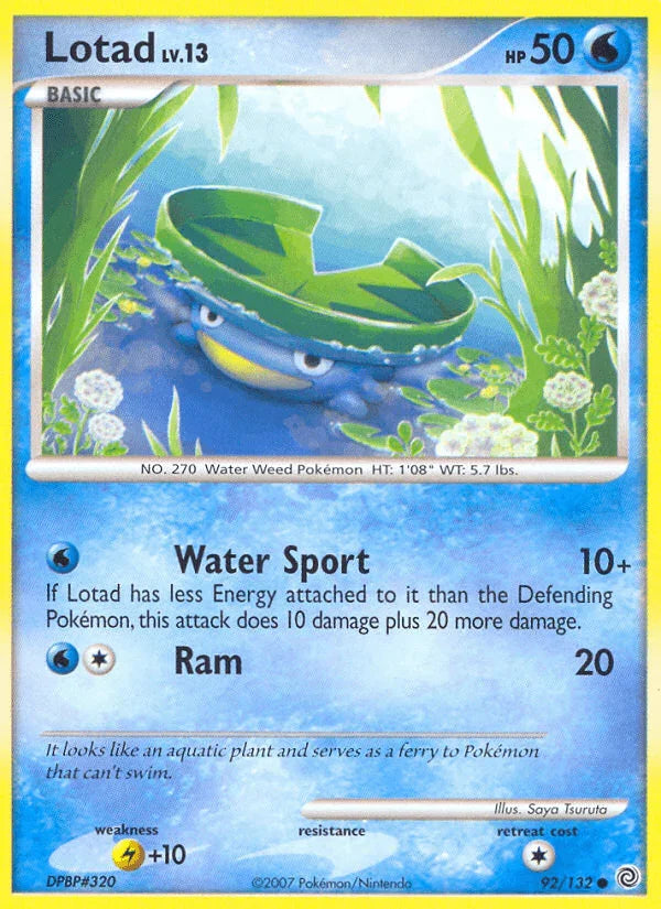 92, Common, Diamond & Pearl: Secret Wonders, Lightning[+10], Normal, Reverse Holofoil, Water Lotad (92/132) [Diamond & Pearl: Secret Wonders] - Trading Card World