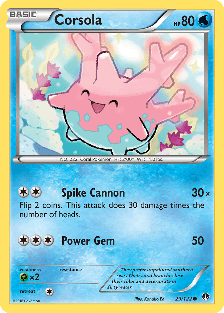 29, Common, Grass[×2], Normal, Reverse Holofoil, Water, XY: BREAKpoint Corsola (29/122) [XY: BREAKpoint] - Trading Card World
