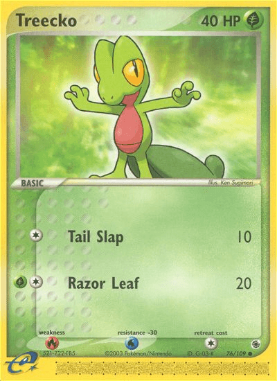 76, Common, EX: Ruby & Sapphire, Fire[×2], Grass, Normal, Reverse Holofoil, Water[-30] Treecko (76/109) [EX: Ruby & Sapphire] - Trading Card World