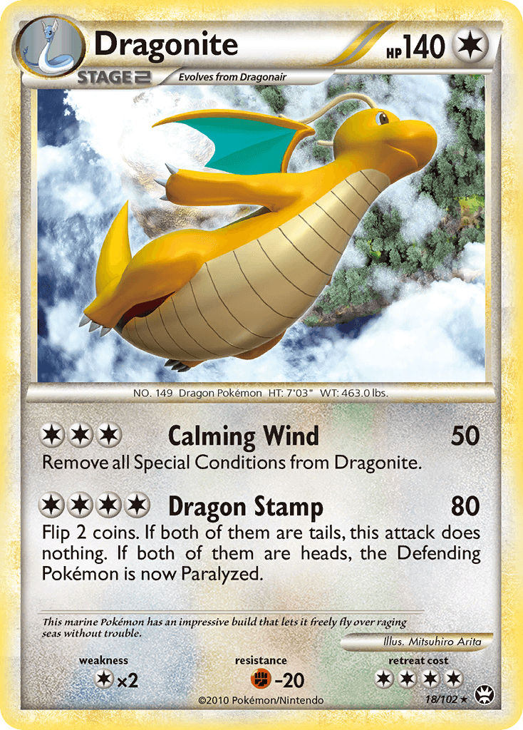 18, Colorless, Colorless[×2], Fighting[-20], HeartGold & SoulSilver: Triumphant, Normal, Rare, Reverse Holofoil Dragonite (18/102) [HeartGold & SoulSilver: Triumphant] - Trading Card World