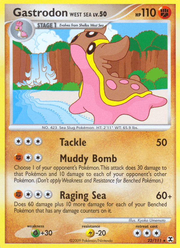 22, Fighting, Grass[+30], Lightning[-20], Normal, Platinum: Rising Rivals, Rare, Reverse Holofoil Gastrodon West Sea (22/111) [Platinum: Rising Rivals] - Trading Card World