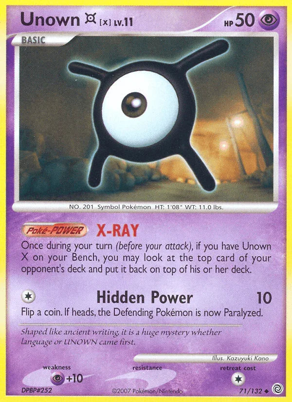 71, Diamond & Pearl: Secret Wonders, Normal, Psychic, Psychic[+10], Reverse Holofoil, Uncommon Unown X (71/132) [Diamond & Pearl: Secret Wonders] - Trading Card World
