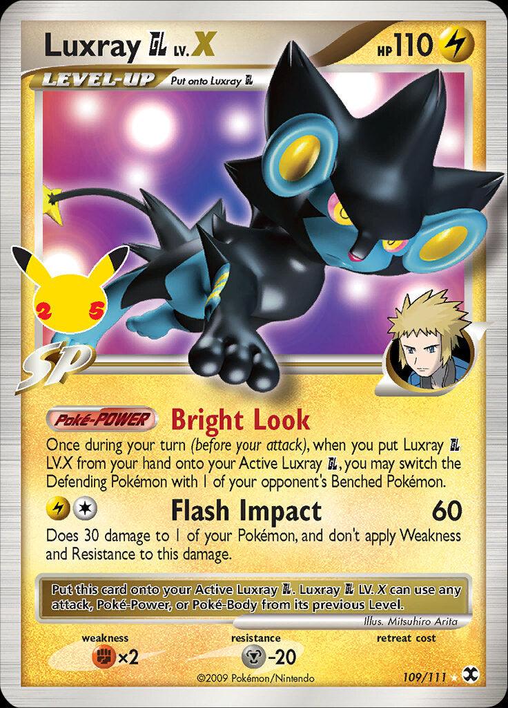 109, Celebrations: 25th Anniversary - Classic Collection, Fighting [x2], Holo Rare, Holofoil, Lightning, Metal [-20] Luxray GL LV.X (109/111) [Celebrations: 25th Anniversary - Classic Collection] - Trading Card World
